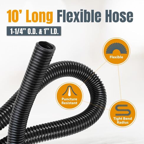 POWERTEC 70458 10 Ft. Dust Collection Hose Kit with 5 Fittings for Woodworking Power Tools and Wet/Dry Shop Vacuums, and Miter Saw Dust Collector Bag Fits Nominal 1-1/2" Dust Ports in Kuwait