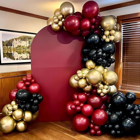 Black Burgundy Gold Balloons 12 Inch Burgundy Black Metallic Gold Latex Balloon Maroon Red Gold Black Confetti Balloons for Kids Graduation Magical Wizard Birthday Baby Shower Party Decoration in Kuwait