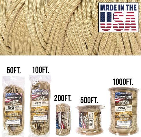 حبل Paracord Premium 550 رطل - 50 قدمًا من النيون الأصفر - 100 ٪ من النايلون من النوع الثالث Mil -spec - UV والتآكل المقاومة - خيوط ثقيلة - حبل البقاء على قيد الحياة في الهواء الطلق - يستخدمه الجيش الأمريكي - مصنوع في الولايات المتحدة الأمريكية in Kuwait
