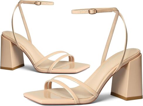 iiimmu Heeled Sandals for Women 3.5 IN Square Toe Ankle Strap Sandals Patent Leather in Kuwait