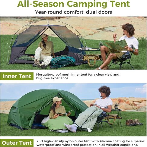 ATEPA Ultralight Backpacking Tent 2 Person, Nylon Lightweight 4000MM+ Waterproof Windproof Portable Two Person Tent with Aluminum Frame & Rainfly for Backpacking Hiking Camping Motorcycle, 4 Season in Saudi Arabia