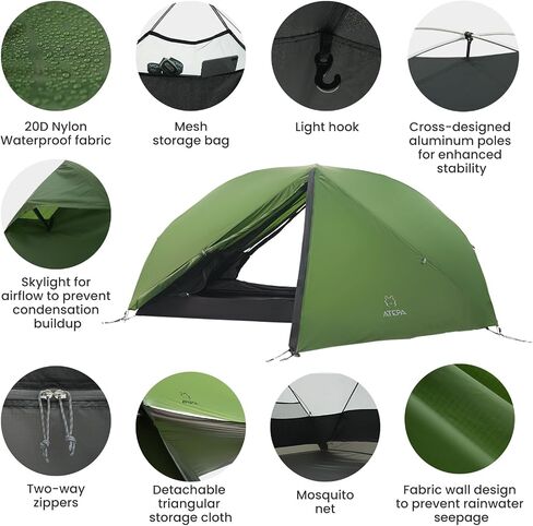 ATEPA Ultralight Backpacking Tent 2 Person, Nylon Lightweight 4000MM+ Waterproof Windproof Portable Two Person Tent with Aluminum Frame & Rainfly for Backpacking Hiking Camping Motorcycle, 4 Season in Saudi Arabia