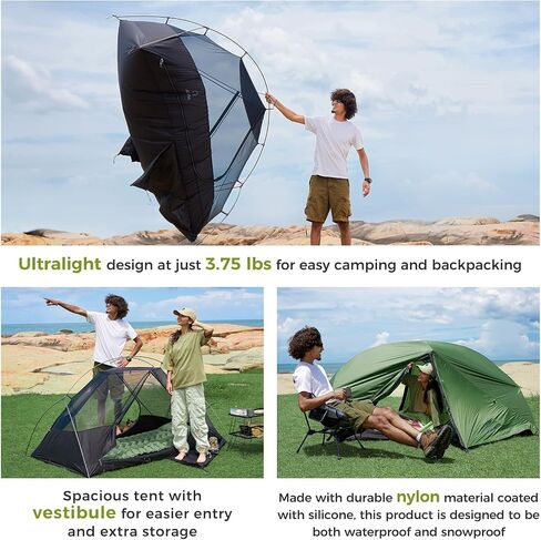 ATEPA Ultralight Backpacking Tent 2 Person, Nylon Lightweight 4000MM+ Waterproof Windproof Portable Two Person Tent with Aluminum Frame & Rainfly for Backpacking Hiking Camping Motorcycle, 4 Season in Saudi Arabia