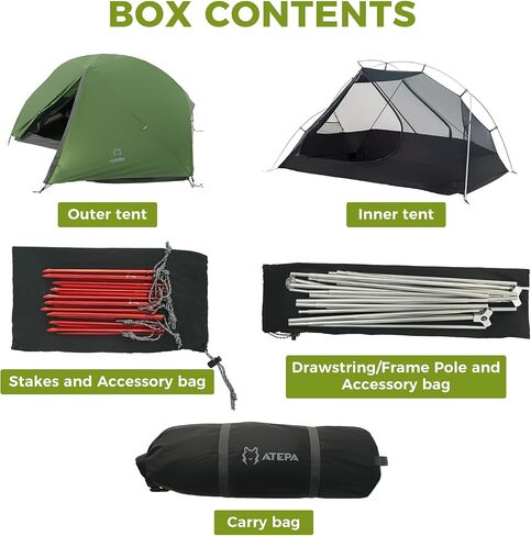 ATEPA Ultralight Backpacking Tent 2 Person, Nylon Lightweight 4000MM+ Waterproof Windproof Portable Two Person Tent with Aluminum Frame & Rainfly for Backpacking Hiking Camping Motorcycle, 4 Season in Saudi Arabia