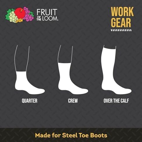 Fruit of the Loom Men's Big & Tall Cushioned Moisture Wicking Durable Cotton Workgear Crew Socks (Mulit Packs), Black (6 Pack), 12-15 in Saudi Arabia