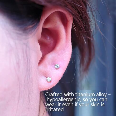 Hypoallergenic Titanium Earrings/Nose Stud Set for back to school(Baby-Safe /Sensitive Skin Approved) Nickel-Free.0.5g Ultra-Lightweight (Lighter Than Raindrops)24/7Comfort.Wear.no discolouring/Waterproof For Daith/Helix/Nostril Piercings Unisex Design in Saudi Arabia
