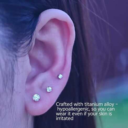 Hypoallergenic Titanium Earrings/Nose Stud Set for back to school(Baby-Safe /Sensitive Skin Approved) Nickel-Free.0.5g Ultra-Lightweight (Lighter Than Raindrops)24/7Comfort.Wear.no discolouring/Waterproof For Daith/Helix/Nostril Piercings Unisex Design in Saudi Arabia