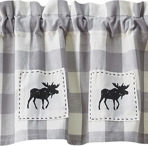 Park Designs Gray Buffalo Check Moose Patch Lined Valance 14" L in Saudi Arabia