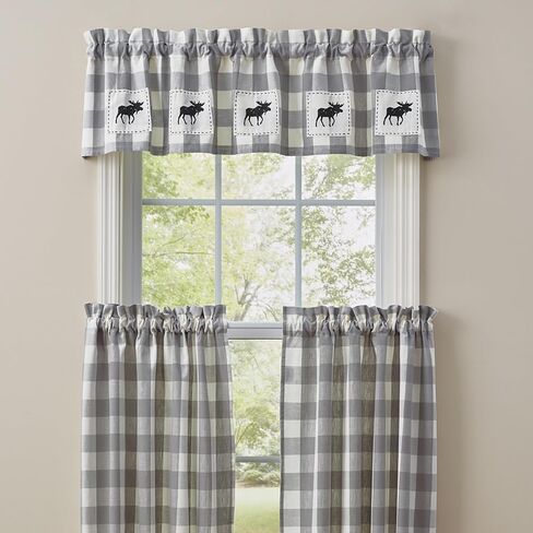 Park Designs Gray Buffalo Check Moose Patch Lined Valance 14" L in Saudi Arabia