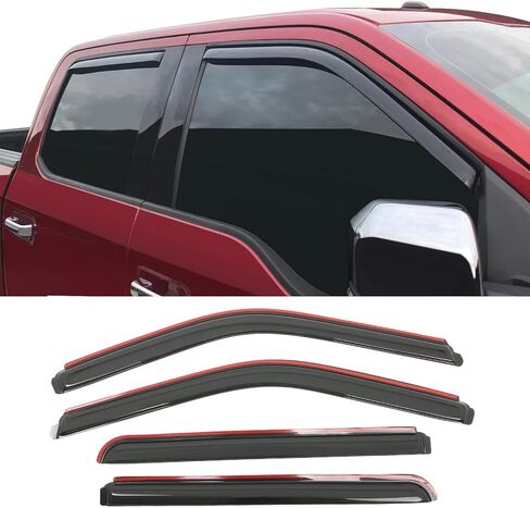 IKON MOTORSPORTS in Channel Window Visors Compatible with 2015-2025 Ford F-150 2017-2025 F250/F350/F450 Superduty Crew Cab, Slim Style Acrylic Smoke Rain Guards, Side Window Wind Deflectors 4PCS in Saudi Arabia