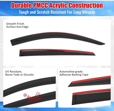 IKON MOTORSPORTS Tape on Low Profile Window Visors, Compatible with 2021-2024 Ford Mustang Mach-E, Acrylic Smoke/Tinted Rain Guards, Side Window Wind Deflectors 4PCS in Saudi Arabia