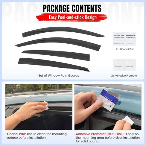 IKON MOTORSPORTS Tape on Low Profile Window Visors, Compatible with 2021-2024 Ford Mustang Mach-E, Acrylic Smoke/Tinted Rain Guards, Side Window Wind Deflectors 4PCS in Saudi Arabia