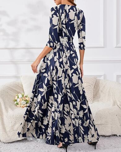 Yajedo Womens Casual Summer Maxi Dress Plus Size Sexy Warp V Neck 3/4 Sleeve Sundress with Poctets in Saudi Arabia
