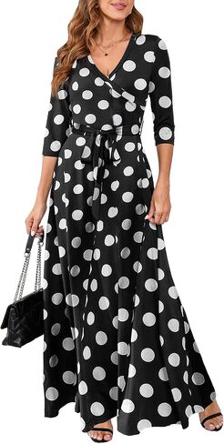 Yajedo Womens Casual Summer Maxi Dress Plus Size Sexy Warp V Neck 3/4 Sleeve Sundress with Poctets in Saudi Arabia