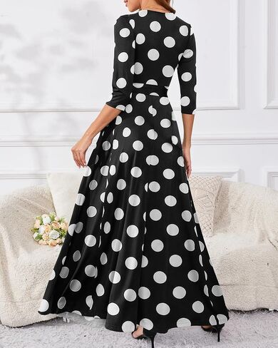 Yajedo Womens Casual Summer Maxi Dress Plus Size Sexy Warp V Neck 3/4 Sleeve Sundress with Poctets in Saudi Arabia