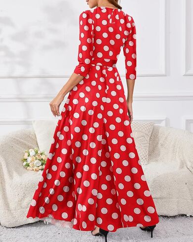 Yajedo Womens Casual Summer Maxi Dress Plus Size Sexy Warp V Neck 3/4 Sleeve Sundress with Poctets in Saudi Arabia
