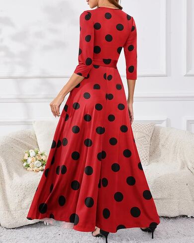 Yajedo Womens Casual Summer Maxi Dress Plus Size Sexy Warp V Neck 3/4 Sleeve Sundress with Poctets in Saudi Arabia
