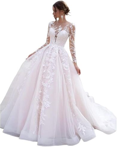 Women's Long Sleeve Wedding Dresses for Bride 2025 Lace Appliques Petite Plus Size Bridal Gowns in Saudi Arabia