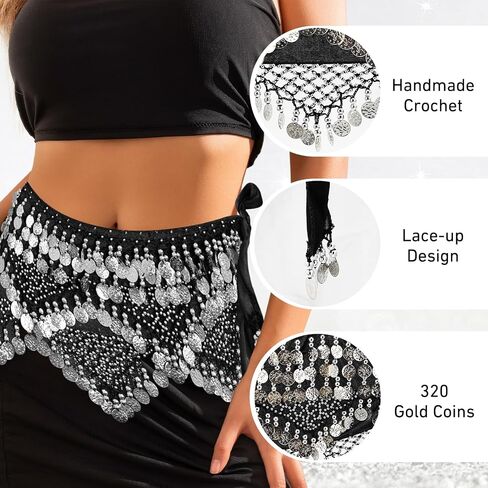 وشاح الورك الرقص في البطن ، ملابس راقصة بطن مع 320pcs العملات المعدنية - لرقص البطن ، اليوغا ، والتدريب على الرقص in Kuwait