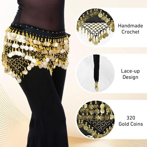 وشاح الورك الرقص في البطن ، ملابس راقصة بطن مع 320pcs العملات المعدنية - لرقص البطن ، اليوغا ، والتدريب على الرقص in Kuwait