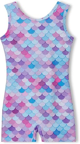 Haloumoning Girls Gymnastics Leotards with Shorts Kids One-Piece Sparkly Mermaid Dance Biketards Unitard 4-12Y in Saudi Arabia