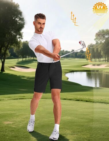 شورتات غولف بولي للرجال 9 بوصة مقاومة للمياه مع 5 جيوب للسفر المشي لمسافات طويلة الأعمال غير الرسمية in Kuwait