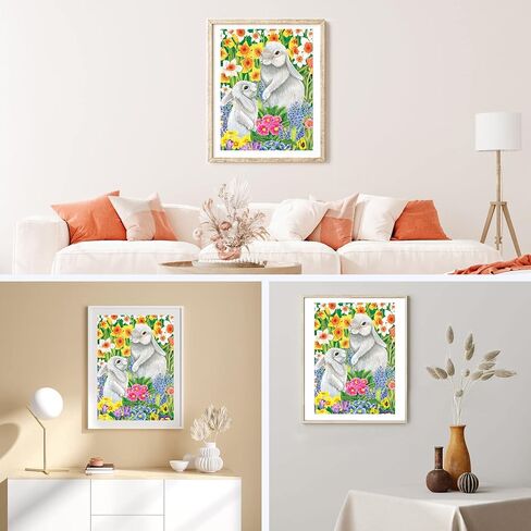 مجموعات الفن الماسي لأرنب عيد الفصح من NAIMOER للبالغين - مجموعات فنية ماسية للزهور المثقوبة بالكامل، مجموعات فنية ماسية 5D الماسية لزهور التوليب الماسية لتزيين جدران المنزل 30 × 40 سم in Kuwait