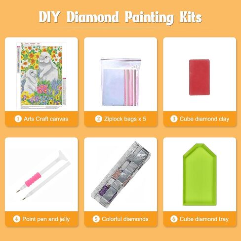 مجموعات الفن الماسي لأرنب عيد الفصح من NAIMOER للبالغين - مجموعات فنية ماسية للزهور المثقوبة بالكامل، مجموعات فنية ماسية 5D الماسية لزهور التوليب الماسية لتزيين جدران المنزل 30 × 40 سم in Kuwait