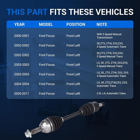 Autoround 662143 CV Axle Shaft Assembly Compatible with Ford Focus 2000 2001 2002 2003 2004 2005 2006 2007 2008 2009 2010 2011, Front Left Driver Side in Saudi Arabia