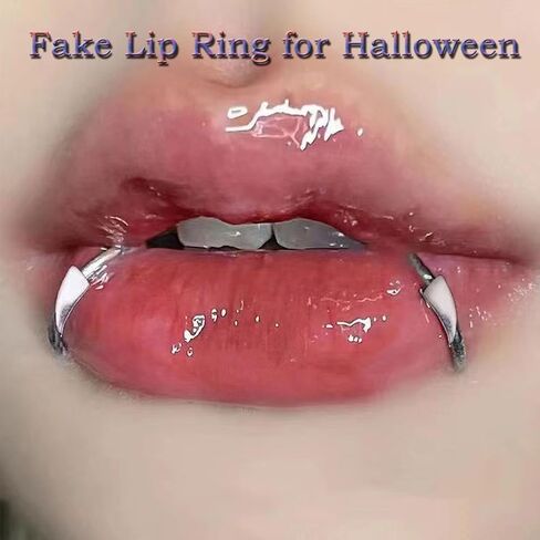 MODRSA Silver Fake Lip Piercing Fake Lip Ring Cuffs Clip on Faux Snake Bites Hoops non Piercings Jewelry Silver Black for Halloween Jewelry Spike Clip Double Hoop in Saudi Arabia