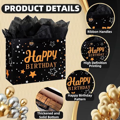 Mstar Packing 3 PCS 13" Large Happy Birthday Gift Bag with Tissue Paper, Greeting Card and Handles for Girls Kids Women Birthday Party (Colourful Balloon, Mermaid and Colorful Stripes) in Saudi Arabia