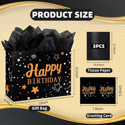 Mstar Packing 3 PCS 13" Large Happy Birthday Gift Bag with Tissue Paper, Greeting Card and Handles for Girls Kids Women Birthday Party (Colourful Balloon, Mermaid and Colorful Stripes) in Saudi Arabia
