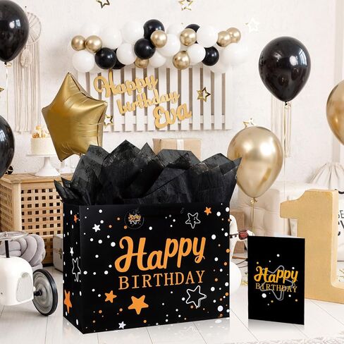 Mstar Packing 3 PCS 13" Large Happy Birthday Gift Bag with Tissue Paper, Greeting Card and Handles for Girls Kids Women Birthday Party (Colourful Balloon, Mermaid and Colorful Stripes) in Saudi Arabia