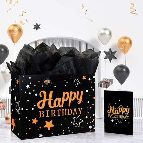 Mstar Packing 3 PCS 13" Large Happy Birthday Gift Bag with Tissue Paper, Greeting Card and Handles for Girls Kids Women Birthday Party (Colourful Balloon, Mermaid and Colorful Stripes) in Saudi Arabia