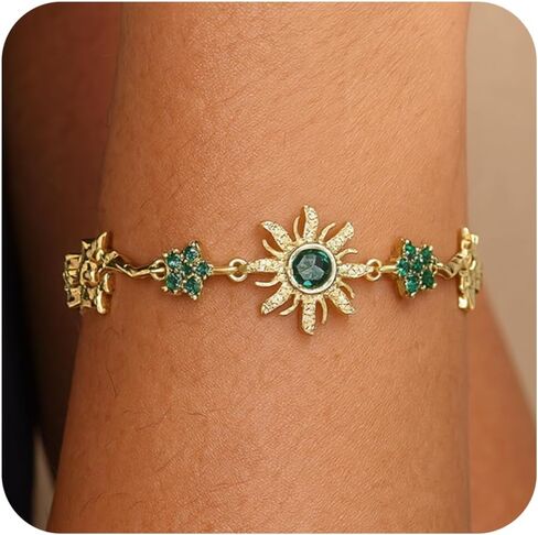 Gold Silver Sun Colorful Flower link Bracelet for Woman, Adjustable CZ Rhinestone Star Box Chain Bracelets Prom Jewelry Accessories Gifts in Saudi Arabia