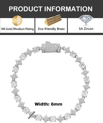LuxeFlex Star Bracelet for Men & Women – 6mm 14K Gold/White Gold Plated, 5A Cubic Zirconia Iced Out Celestial Jewelry, Elegant Starry Night Gift in Saudi Arabia