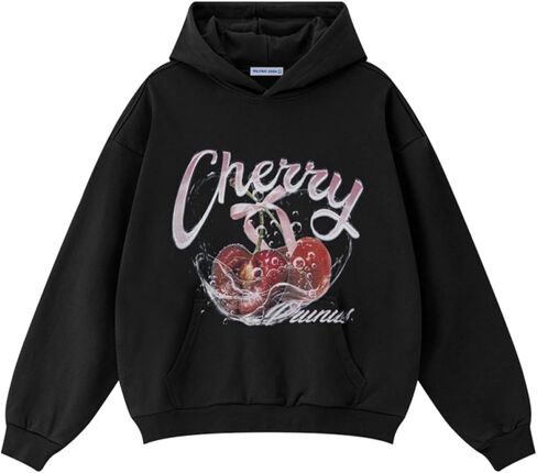 Aelfric Eden Graphic Hoodies Cherry Print Hoodie Long Sleeve Oversized Hooded Pullover Sweatshirt 2025 Trendy Tops Outfits in Kuwait
