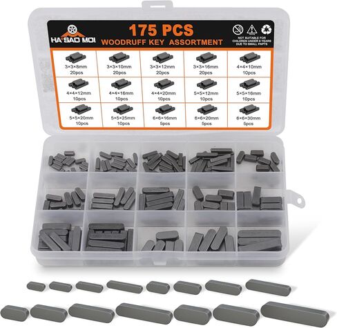 175pcs Woodruff Key Stock Assortment,15 Popular Sizes of 8mm-30mm Stainless Steel Half Moon Keys, Parallel Drive Shaft Keys Set Kit for Fasteners Mechanical Industry Crankshaft in Saudi Arabia