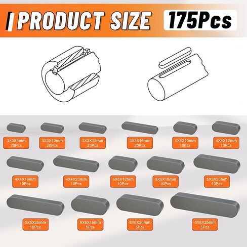175pcs Woodruff Key Stock Assortment,15 Popular Sizes of 8mm-30mm Stainless Steel Half Moon Keys, Parallel Drive Shaft Keys Set Kit for Fasteners Mechanical Industry Crankshaft in Saudi Arabia