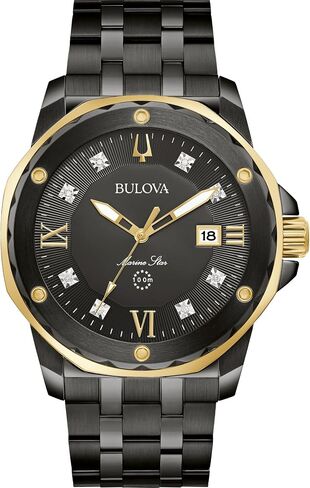 Bulova Marine Star Diamond Accent and Black Ion-Plated Bracelet Watch | 44mm | 98D176 in Saudi Arabia