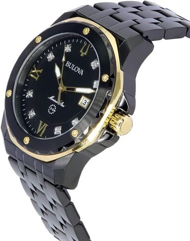 Bulova Marine Star Diamond Accent and Black Ion-Plated Bracelet Watch | 44mm | 98D176 in Saudi Arabia