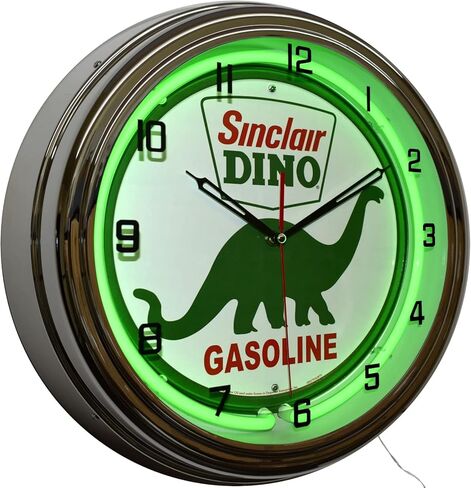 Sinclair Dino Gasoline Motor Oil Sign Neon Garage Clock (16" Green) in Saudi Arabia