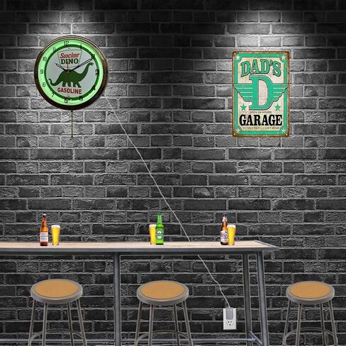 Sinclair Dino Gasoline Motor Oil Sign Neon Garage Clock (16" Green) in Saudi Arabia