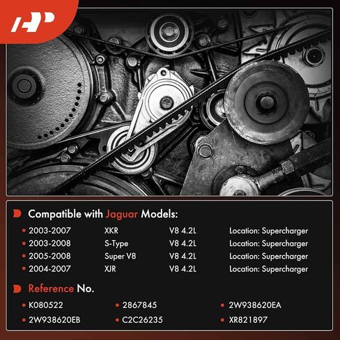 A-Premium Engine Serpentine Drive Belt Compatible with Jaguar S-Type SType 2003-2008, Super V8 2005-2008, XJR 2004-2007, XKR 2003-2007, V8 4.2L, Gas, Location - Supercharger in Saudi Arabia