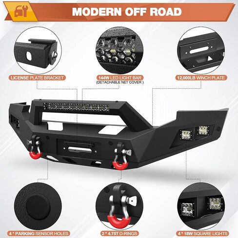 F250 Front & Rear Bumper Full Width for 1992-1997 Ford F250/F350 Pickup, w/Winch Plate, LED Lights and D-rings in Kuwait