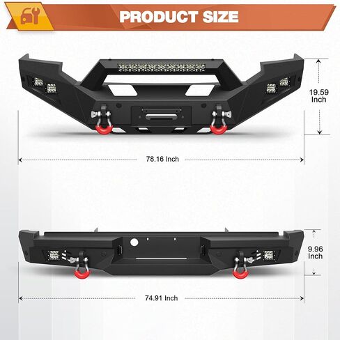 F250 Front & Rear Bumper Full Width for 1992-1997 Ford F250/F350 Pickup, w/Winch Plate, LED Lights and D-rings in Kuwait