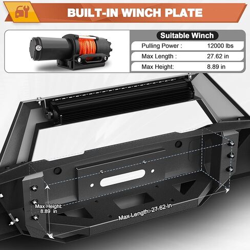 F250 Front & Rear Bumper Full Width for 1992-1997 Ford F250/F350 Pickup, w/Winch Plate, LED Lights and D-rings in Kuwait