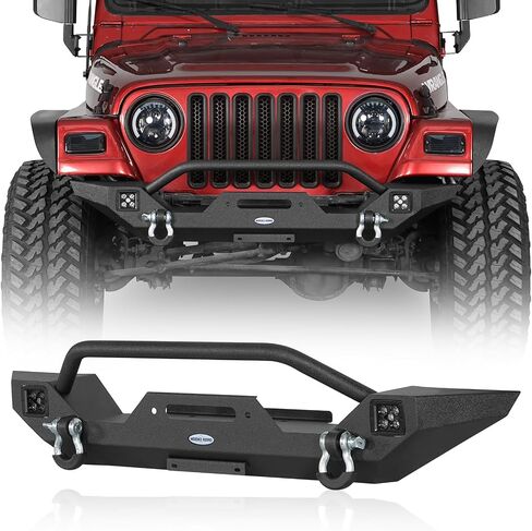 U-Box Wrangler الأمامي المصد W/Winch لوحة لجيب Wrangler YJ TJ 1987-2006 Rock Crawler Steel Pumper W/LED LIGHT & D RINGS in Saudi Arabia