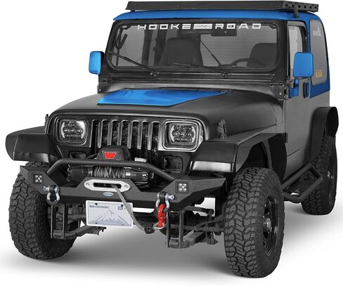 U-Box Wrangler الأمامي المصد W/Winch لوحة لجيب Wrangler YJ TJ 1987-2006 Rock Crawler Steel Pumper W/LED LIGHT & D RINGS in Saudi Arabia