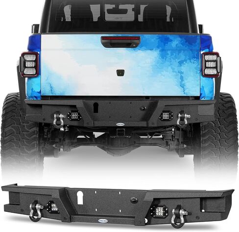 Hoke Road Gladiator JT المصد الخلفي مع ثقوب المستشعر والحلقات D لـ Jeep Gladiator JT 2020 2021 2022 2023 2024 2025 المصد الأسود الأسود in Saudi Arabia